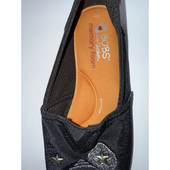 BOBS by Skechers Black Slip On Flats Dog Cat Face Stars Memory Foam Women's 9.5 - Picture 9 of 9